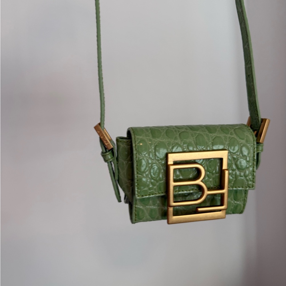 Green Crocodile Embossed Bag with Gold Accent